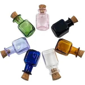 2ml Very Mini Rectangle Colored Glass Bottles With Cork Stoppers Mix 7 Colors