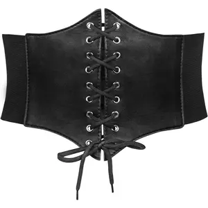 Women’s Elastic Costume Waist Belt Lace-up Tied Waspie Corset Belts for Women