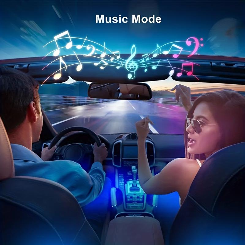 Remote-Controlled Ambient Lights for Cars, Voice-Activated Interior Lights, Multi-Color, Music-Responsive Strip Lights for The Car Interior.