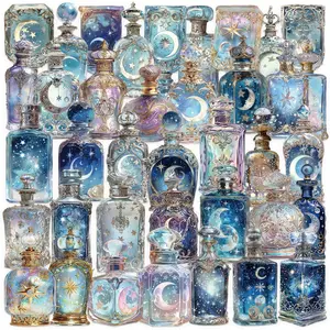 50 Transparent Cartoon Moon Phase Bottles Transparent PET Material Series Graffiti Stickers Suitable for Luggage, Phone Cases, Laptops, Helmets, Skateboards Waterproof Decoration DIY Creative Stickers