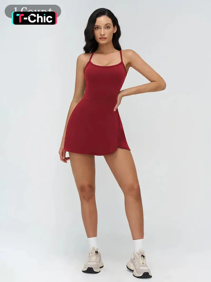 backless sports dress Berlook Cut-Out Tennis Dress with Shorts for Women, Light Green / XS
