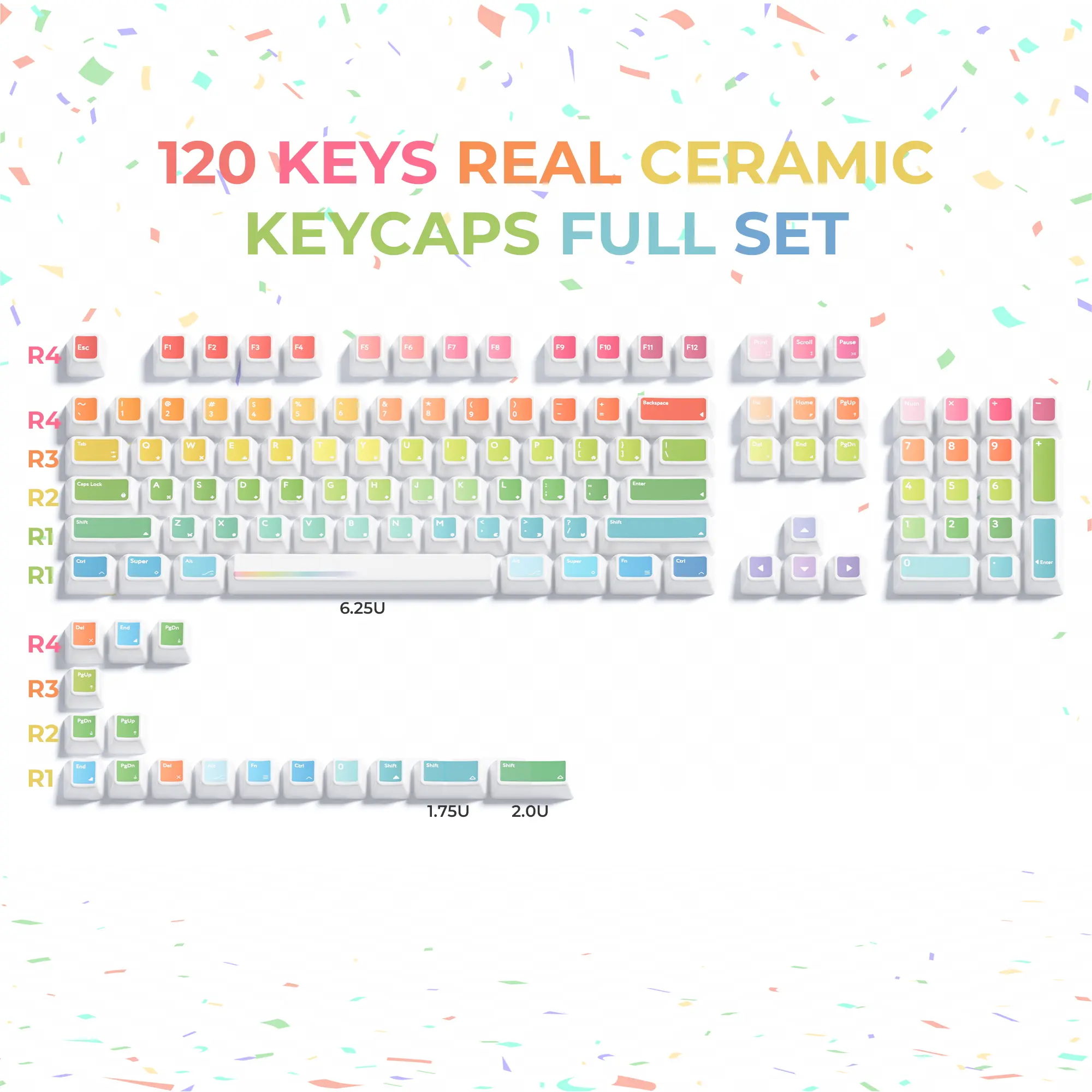 XVX Palette Glitter Rainbow Ceramic Cherry Profile 120-Key Full Keycap Set（Keycaps Only, Keyboard Not Included）