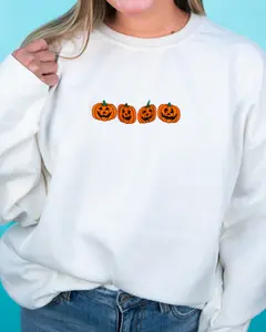 Embroidered Jack-O'Lantern Friends Heavy-weight Crew Sweatshirt