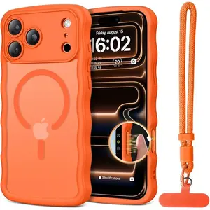 Magnetic for iPhone 17 Pro Max Case, Cute Curly Wavy Frame [Compatible with Magsafe] [Full Camera Protection] Slim Matte Shockproof Protective Bumper Women Men Phone Cover, Cosmic Orange