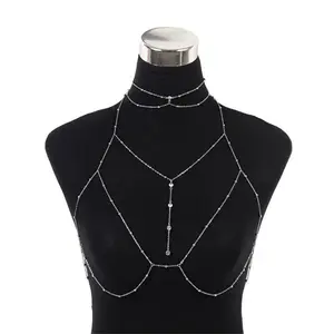 Summer Beach Metal Link Chain Bra Body Jewelry Sexy Multi-layered Crossover Harness Chest Chain Festival Bikini Waist Chain Body Jewelry for Women