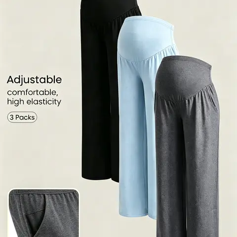 Women's Maternity 3-Piece Joggers Set - Prenatal Maternity Clothing, All-Season Belly Support, Elastic Waist Stretch Knit, Soft Pockets, Full-Length Casual Sportswear, Maternity Clothes