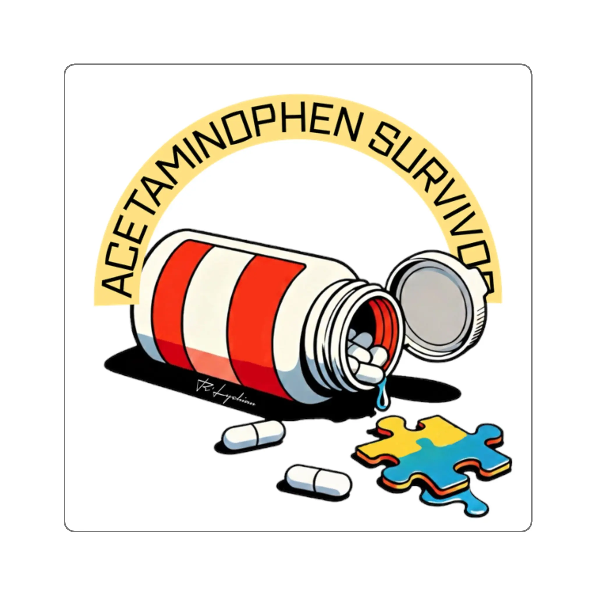 Autism Awareness Square Stickers, Acetaminophen Survivor Playful Design, Decal, Laptop Decal, Autism Support Stickers, Water Bottle Sticker
