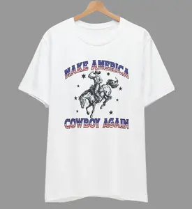 Make America Cowboy Again Shirt – Patriotic Western Cowboy Tee, Rodeo Graphic Shirt, USA Country Concert Outfit, 4th of July Shirt