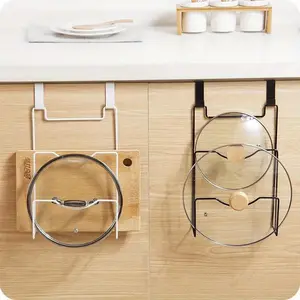 Hanging Pot Lid Rack for Cupboard Door Cutting Board Storage Shelf Kitchen Organizer Pan Cover Shelf Towel Hanger Storage Holder Adjustable Hangable