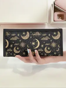 Star Moon Pattern Triangle Pencil Case, Portable Multi-Functional Stationery Storage Bag, Zipper Design, Unisex, All Seasons