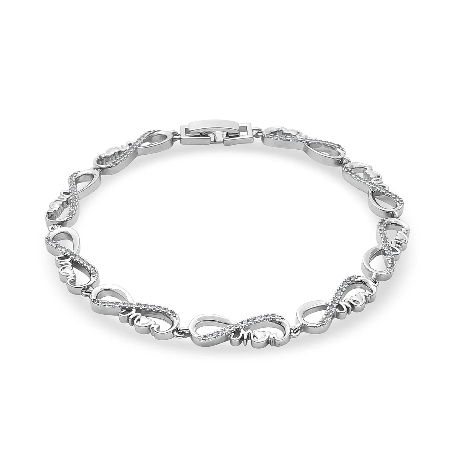 Simulated Diamond Bracelet in Silvertone (7-7.5In)