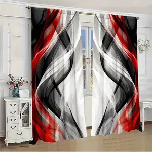 2-Piece Curve Print Curtains, Fashionable Rod Pocket Window Drapes for Bedroom & Living Room, Easy Installation, Home Textile, Curtain Replacement
