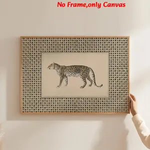 1 pc, wall art, vintage poster, artistic leopard neutral minimalist print, bohemian style wildlife canvas painting, bedroom aesthetic, living room decor, modern home decor, apartment decor, housewarming gift, unframed, Frameless Option