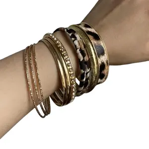 Vintage Leopard Print Bracelet & Bangle Set for Women Retro Hand Accessories