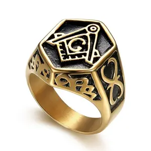 Men's AG Stainless Steel Statement Ring - European-American Hip-hop Style, Freemason Diamond-Shaped Geometric Design, Fashion Costume Jewelry for Rock Parties & Gifting