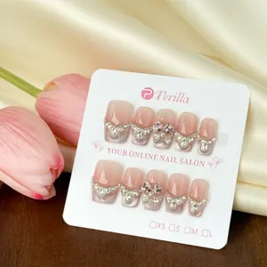 Perilla E12-E20 Handmade Press On False Nails Fish Cat Eye Rhinestone Glue on Nails