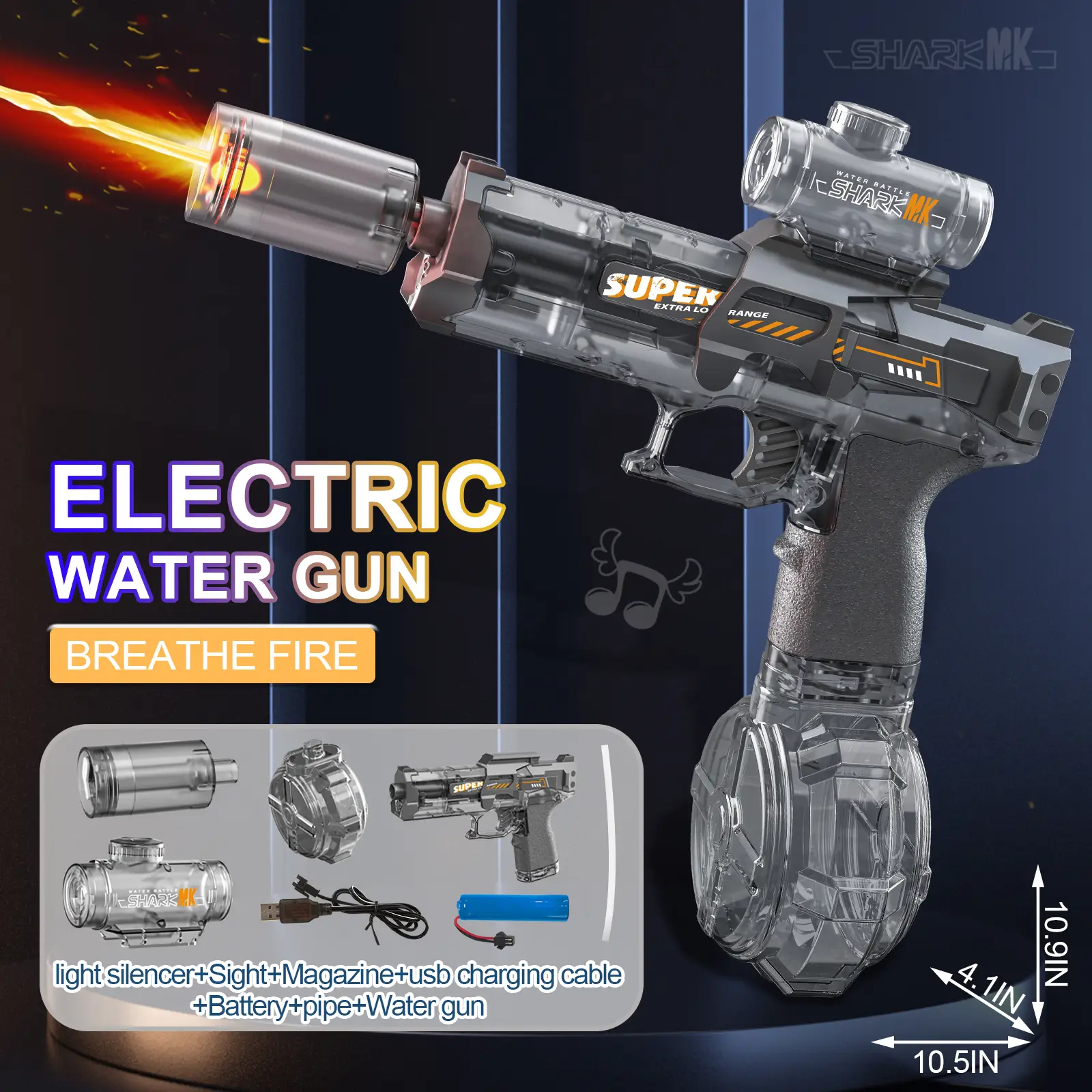 Tinhowder Powerful Electric Water Gun, Automatic Squirt Gun with Glowing Realistic Muzzle, 320cc High Capacity, Up to 32 FT Range, Water Blasters for