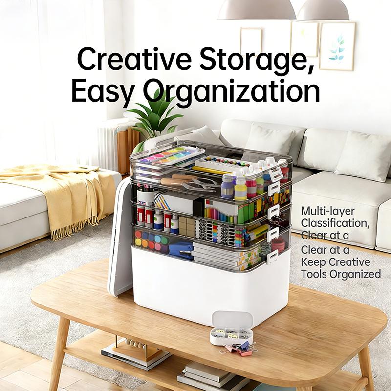 layer Plastic Storage Box | Transparent Organizing Box with Handles - Durable and Easy to Clean - Suitable for