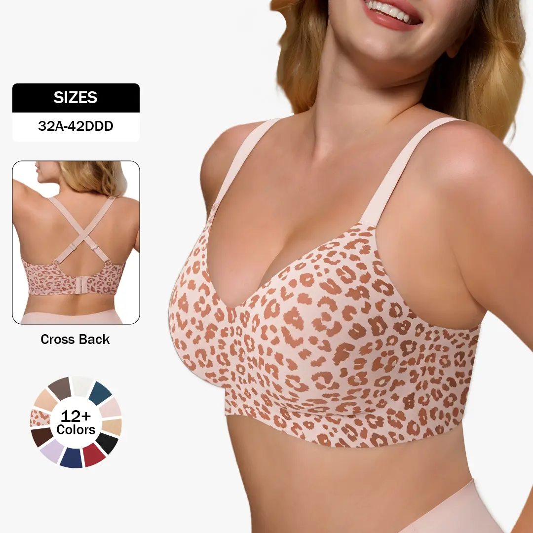As Fairy Seamless Wireless Push Up Bra, Jelly-Strip Wire-Free Support Tshirt Bra, Convertible Crisscross Straps with Extender (32A-44DD)