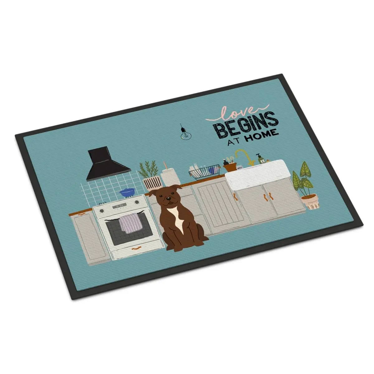 Carolines Treasures CK7752MAT 18 x 27 in. Chocolate Staffordshire Bull Terrier Kitchen Scene Indoor or Outdoor Mat