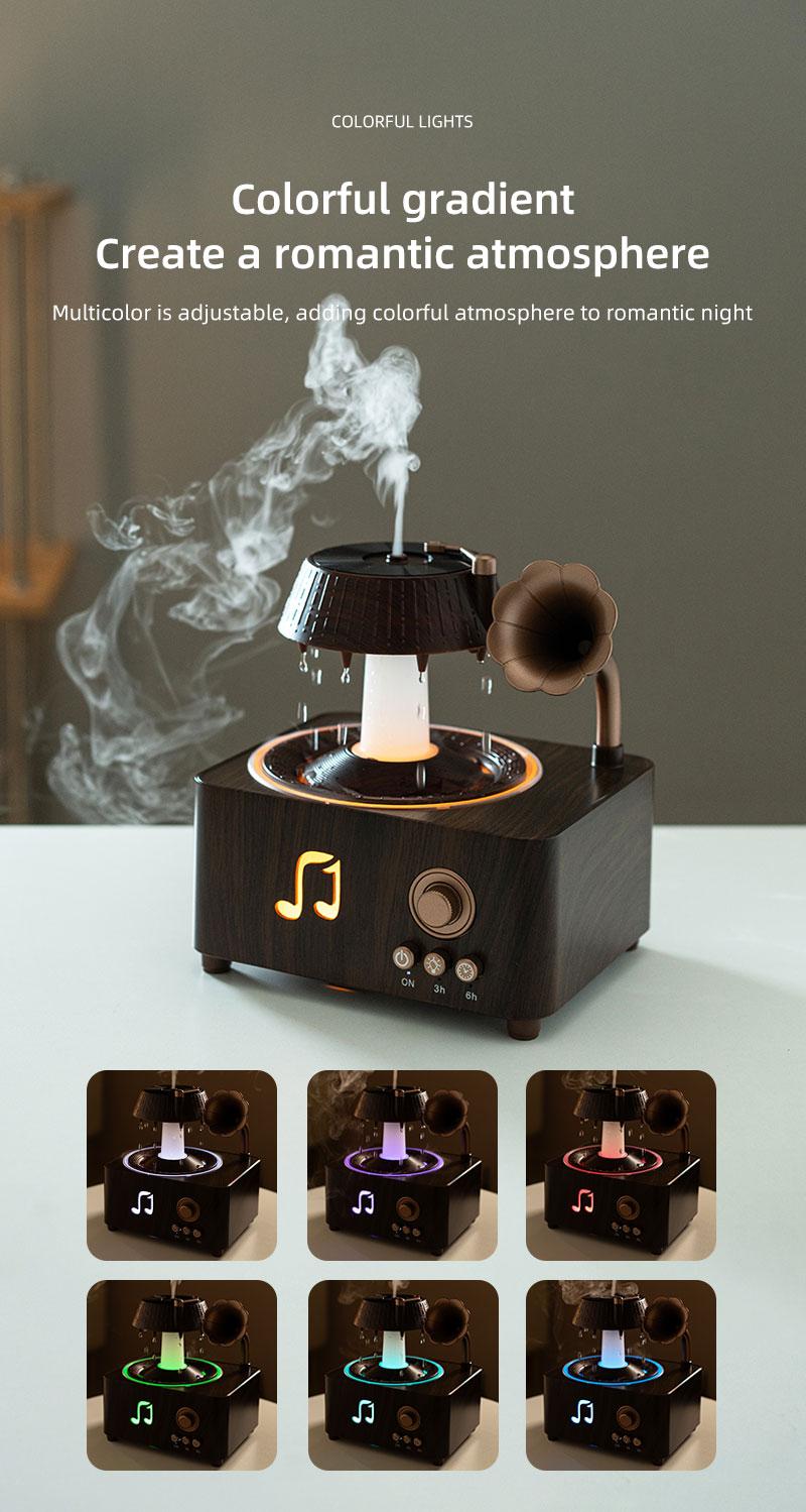 Aromatherapy Diffuser, 250ml Rotating Raindrop Record Player Design Essential Oil Diffuser & Water Mist Humidifier, Ultrasonic, Wood Grain with Remote Control, Colorful LED Night Light, Timer for Bedroom Home Office Decor