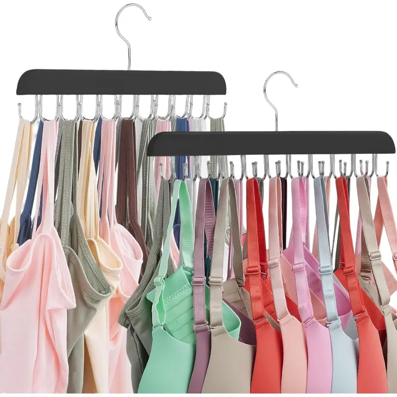 Bra Hangers for Closet Organizer 2 Pack, Tank Top Hanger 20 Hooks Capacity Foldable Wood Space Saving Hanger Closet Organizers and Storage for Dorm & Apartment for Tank Top, Bra, Scarf (2)