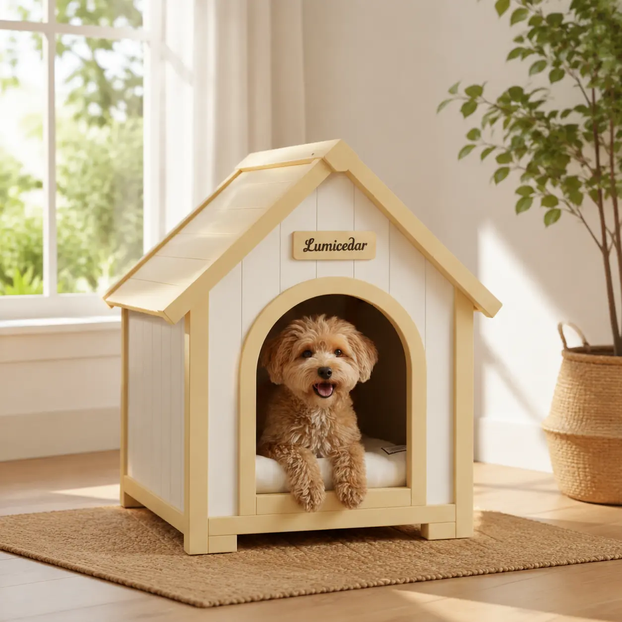 littleox Modern Indoor Wooden Dog House with EVA Cushion – Solid Cedar Pet House for Small Dogs & Cats