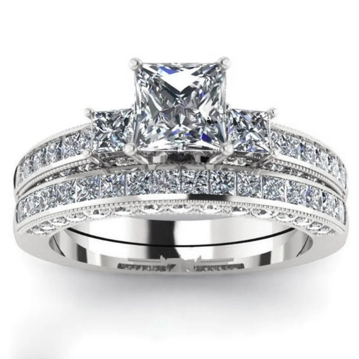 Ladies' two-piece zircon ring set, square cut cubic zirconia wedding ring, sizes 6-10, a unique gift for her Ladies' two-piece zircon ring set, square cut cubic zirconia wedding ring, sizes 6-10, a unique gift for her