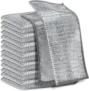 10 Counts Multipurpose Non-Scratch Wire Dishcloths-Double-LayerReusable Dishwashing Rags for Wet & Dry Use,Kitchen Cleaning Cloth for Sinks, Pans & Dishes,Washable & Durable
