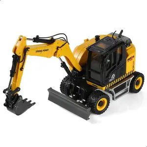 1/50 Scale Diecast Excavator Toy Movable Metal Arm Rubber Tires Construction