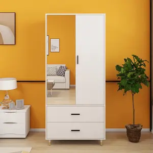 Large Armoire Wardrobe Closet with 2 Doors Hanging Rods 2 Drawers and Mirror for Clothes Storage Cabinet Organization Shelving for Bedroom Armoire 31.5" W x 20.3" D x 74.2 "H White
