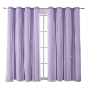 1 Count Romantic Star Hole Blackout Curtain, Dual Layer Thermal Insulation, Dustproof Mosquito-Proof, Ring Top, Bedroom Living Room Decor, Home Decoration Curtain