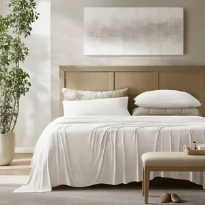 360 Stand King Size Soft Breathable Bed Sheet Sets - 4-Piece Knit Stretch Moisture-Wicking Nylon Blend Jersey Sheets, White, Soft Breathable Sheet