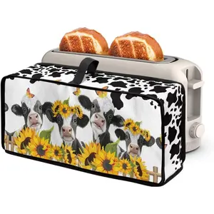 Sunflower Cow Print Slim Toaster Bread Machine Cover with Handle Fits for Most Standard 2 Slice Long Slot Toasters, Keep Kitchen Appliance Clean Dust-proof Cover