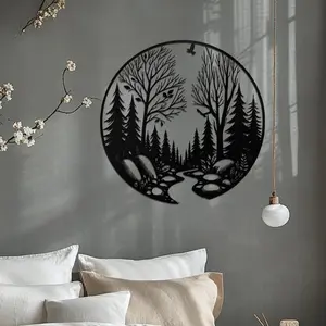 Decorative Art Metal Wall Sculpture - Elegant Black Trees and Moonlight Landscape, Heavy duty wrought iron indoor/outdoor decoration - No wiring required, suitable for year-round and holiday decoration - Modern farmhouse, perfect housewarming gift