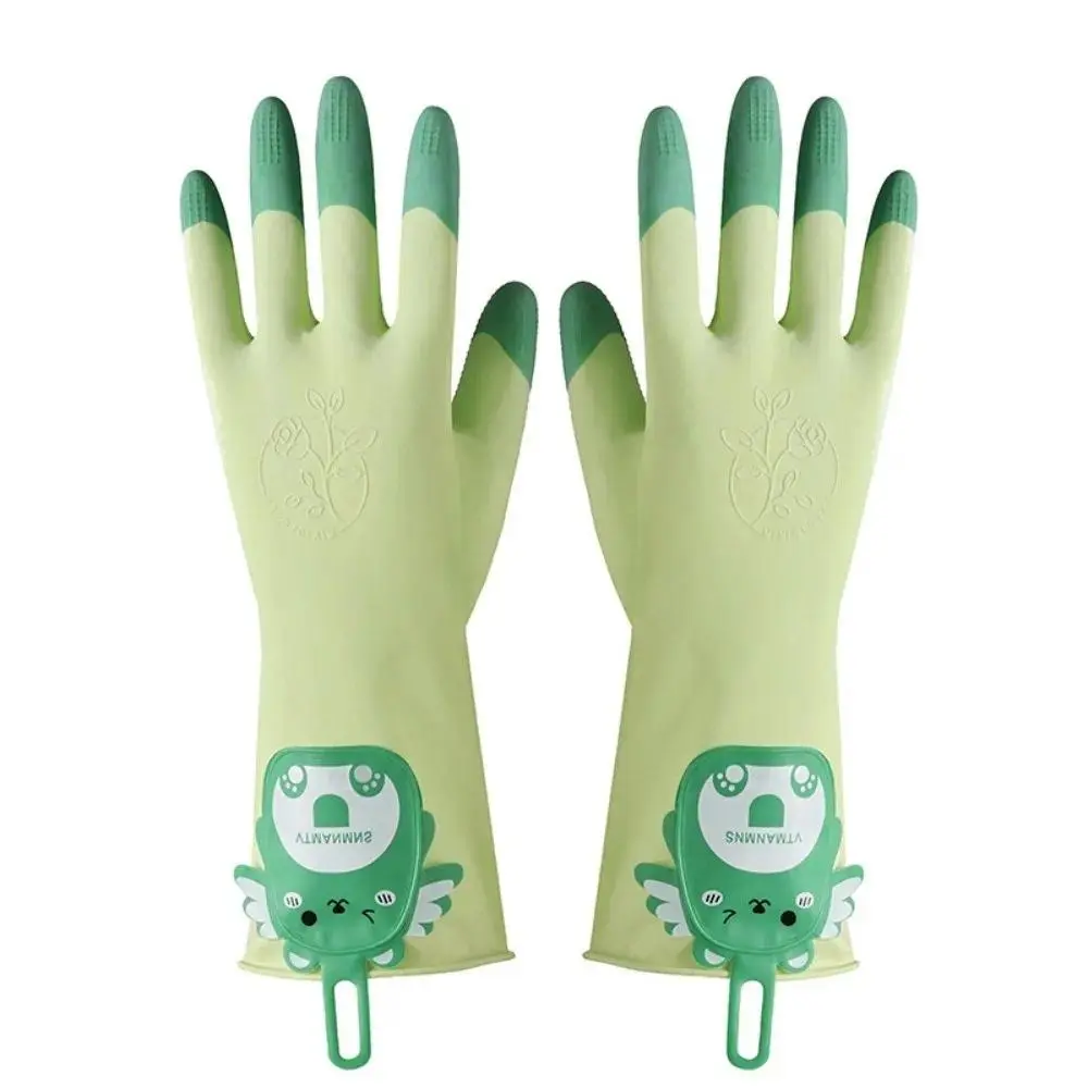 1 Pair Non-Slip Dishwashing Gloves Cartoon Waterproof Laundry Cleaning Gloves Lengthen Reusable Kitchen Cleaning Gloves