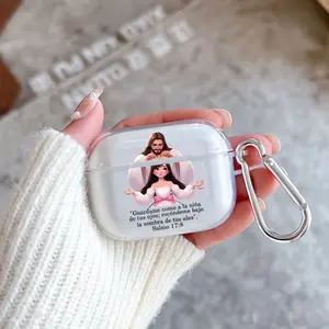 Divine Crown Bestowal Pattern TPU Soft Protective Case for Apple AirPods 4/3/2/1/Pro/Pro2 Transparent Earphone Cover with Keychain Attachment