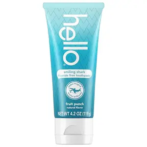 Hello Smiling Shark Fluoride Free Kids Toothpaste, Children's Fluoride Free Toothpaste, Safe for All Ages, Helps Brush Away Plaque and Helps Polish Teeth, SLS Free, Natural Fruit Punch, 4.2 oz Tube