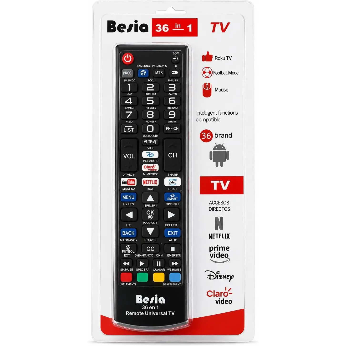 Universal TV Remote Control Replacement, 36-in-1 for Smart TVs, Compatible with Roku TV, Samsung, LG, Sony, TCL, Hisense, Vizio, Philips, Panasonic, Insignia, Sharp, Sanyo & More, Easy Programming