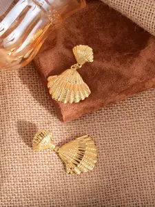 Charming Heavy Metal Fan-Shaped Spiral Earrings, 18k Gold-Plated Stainless Steel, Waterproof Non-Fading, Perfect Wife Gift