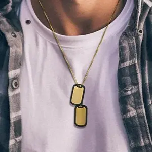 U7 Two-Pieces Silicone Dog Tag Pendant Necklace For Unisex Stainless Steel Military Card Necklace