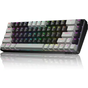 DK68 60%  Mechanical Gaming Keyboard, 3 Modes /2.4GHz/USB-C with Red Linear , RGB Backlit, Anti-Ghosting, 68-Key Compact mini keyboard for Windows/macOS/Linux- Grey/Black