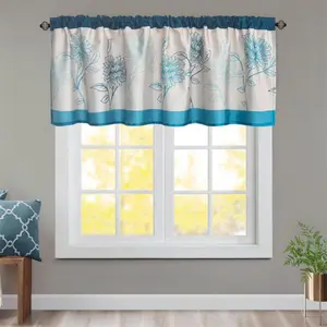 2 pieces Blue Chelsea Short Curtain Easy to Install on Rod Suitable for Kitchen Use langsir bidai blackout sheer Ring brocade blind langsir hook rod gradient cabinet Tiered Floral Linen