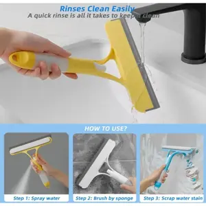 Three-In-One Window Cleaning Squeegee with Spray Function, Multi-Use Tool for Windows, Walls, Car Windshield, Bathroom, Kitchen