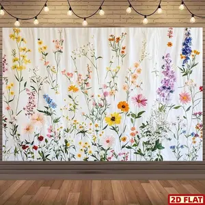 1PC 2D Flat Polyester Reusable Floral Embroidery Backdrop Banner, Cross-border Special Festival Event Decoration, Suitable for Wedding & Birthday Party Photography