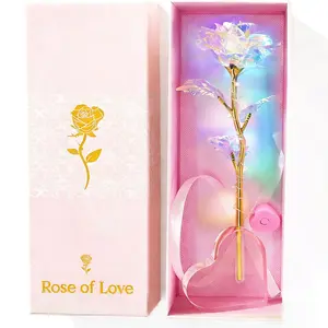 Valentine's Day Artificial Gold-Plated Rose Gift Set with Heart Shaped Base, 3 Different Lighting Methods for the Milky Way Rose, Romantic Floral Gift Box for Valentine'S Day
