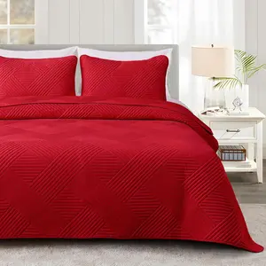 Twin Set, Soft Lightweight Bedspreads Coverlet with Embossed Pattern, Bedding Sets with Pillow Sham, Reversible Bed Cover for All, 68x88 Inches, Red