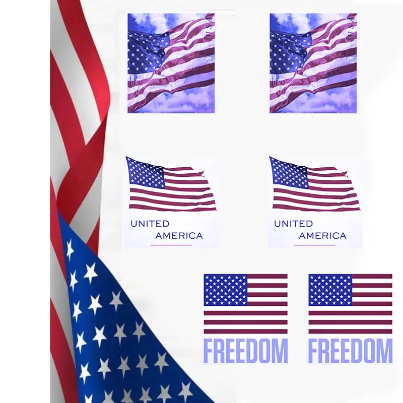 100Pcs Patriotic US Flag DTF Stickers, Easy to Apply Red White Blue Prints for Independence Day Clothes Accessories
