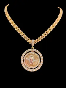 Men Hip Hop Punk Style Virgin Mary Pendant Necklace, Zinc Alloy Cuban Chain, Vintage Hip Hop Jewelry for All Seasons, Unisex Party Wear, Exquisite Jewelry Gift