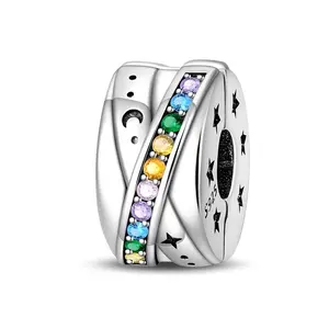 925 Sterling Silver Clip Charm Cosmic Orbit Spacer Stopper For Bracelet